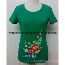 Garota em torno do pescoço bordado atacado moda personalizada T-shirt